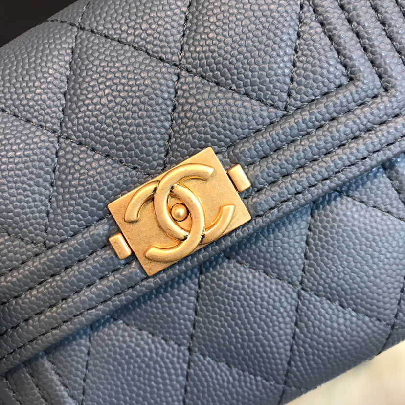 Ch**el Lebay Calfskin Leather Plain Folding Light Blue Wallets