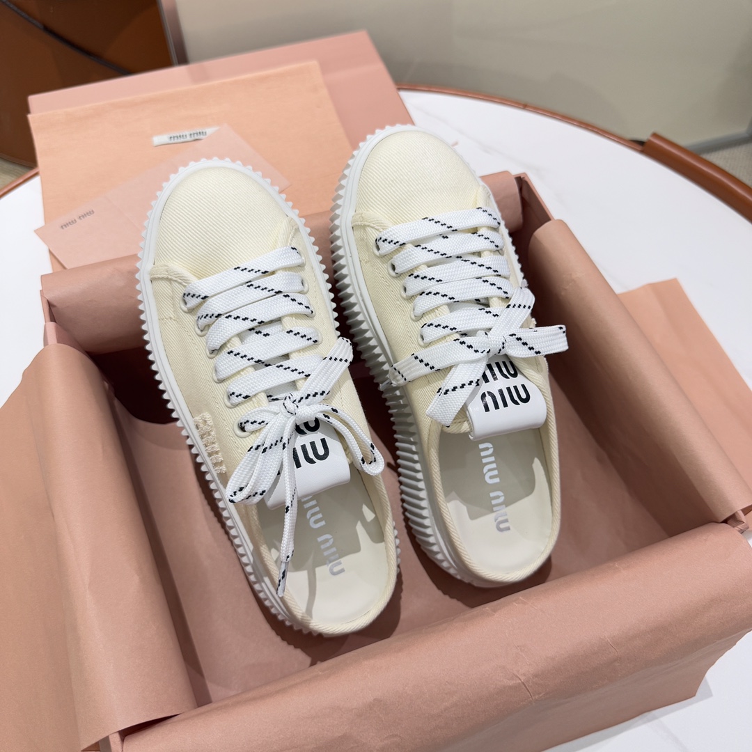 Bagsaaa Miu Miu Denim sneaker mules ivory
