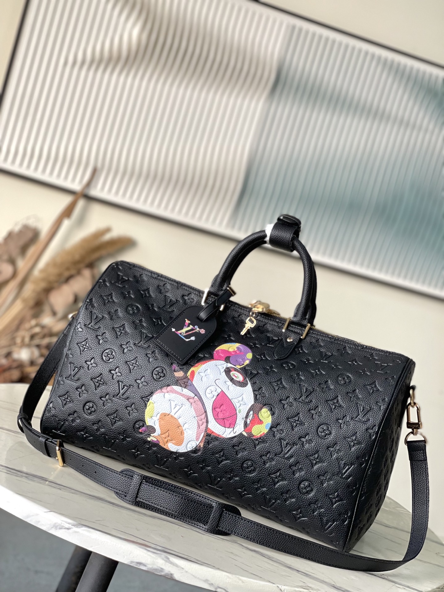 Bagsaaa LV M13761 LV x TM Keepall Bandoulière 45 Black & Panda - 45cm