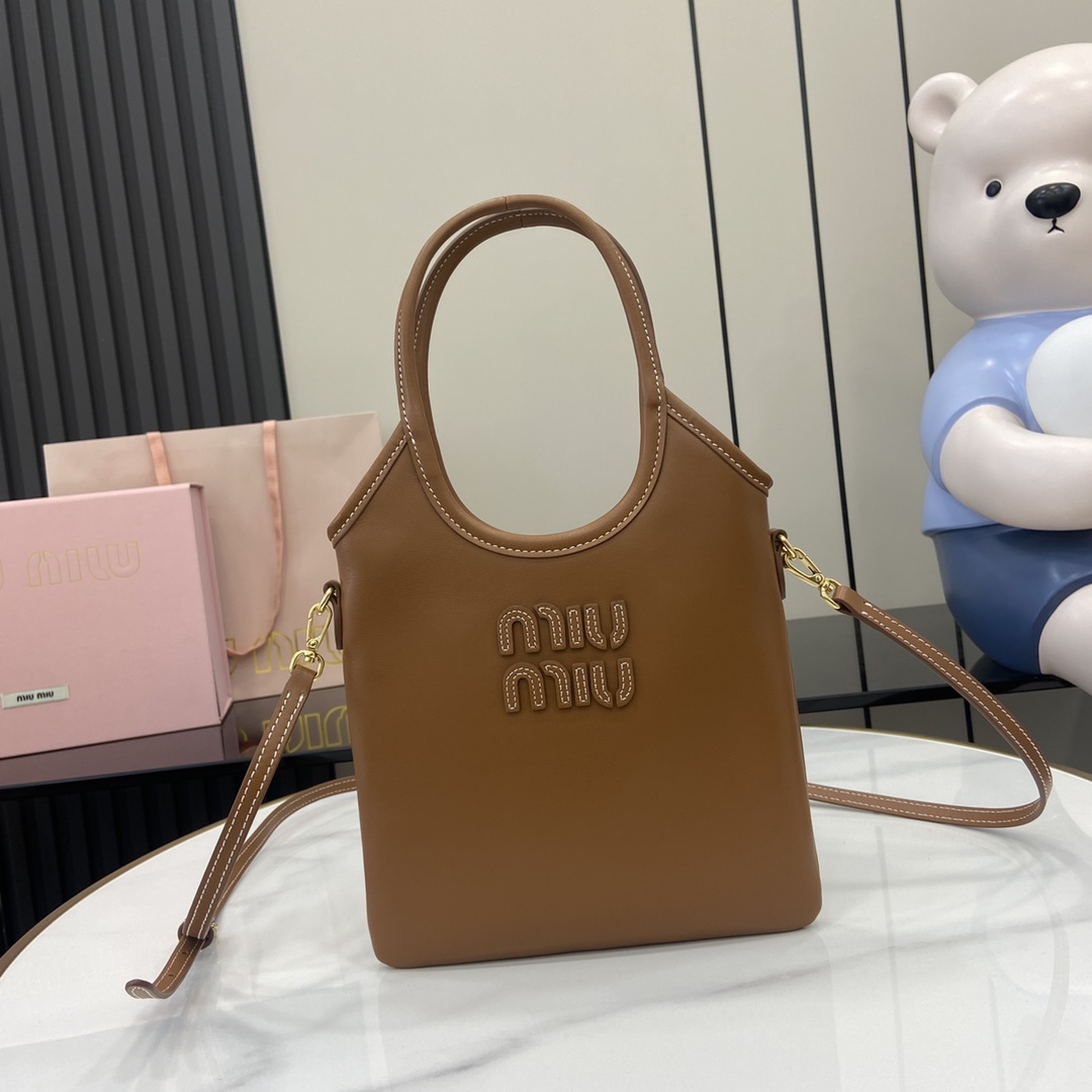 Bagsaaa Miu Miu IVY leather handbag 5BA281 brown - 24cm