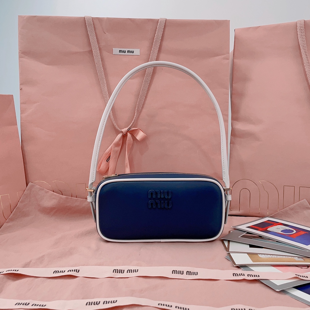 Bagsaaa Miu Miu Leather pouch 5NE024 Blue/White - 20cm
