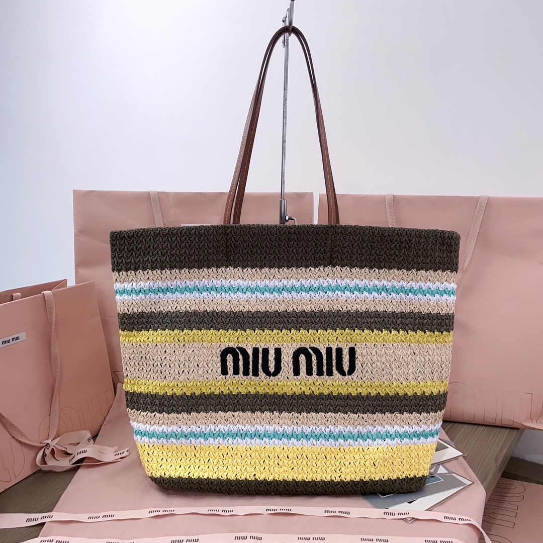 Bagsaaa Miu Miu Raffia-effect woven tote bag 5BG228 multicolor - 40cm