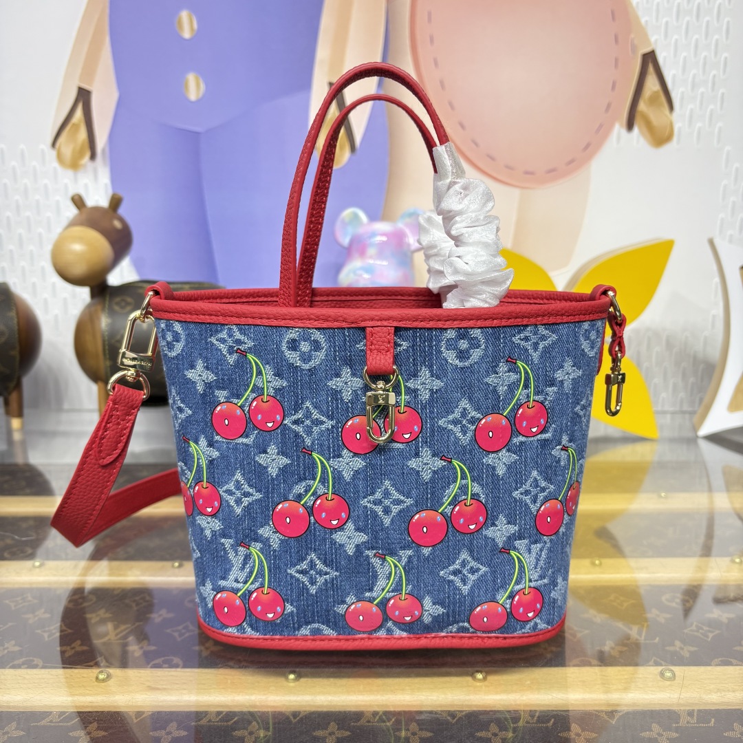 Bagsaaa M14997 LV x TM Neverfull Inside Out BB Bag Monogram cherry denim - 26.5cm