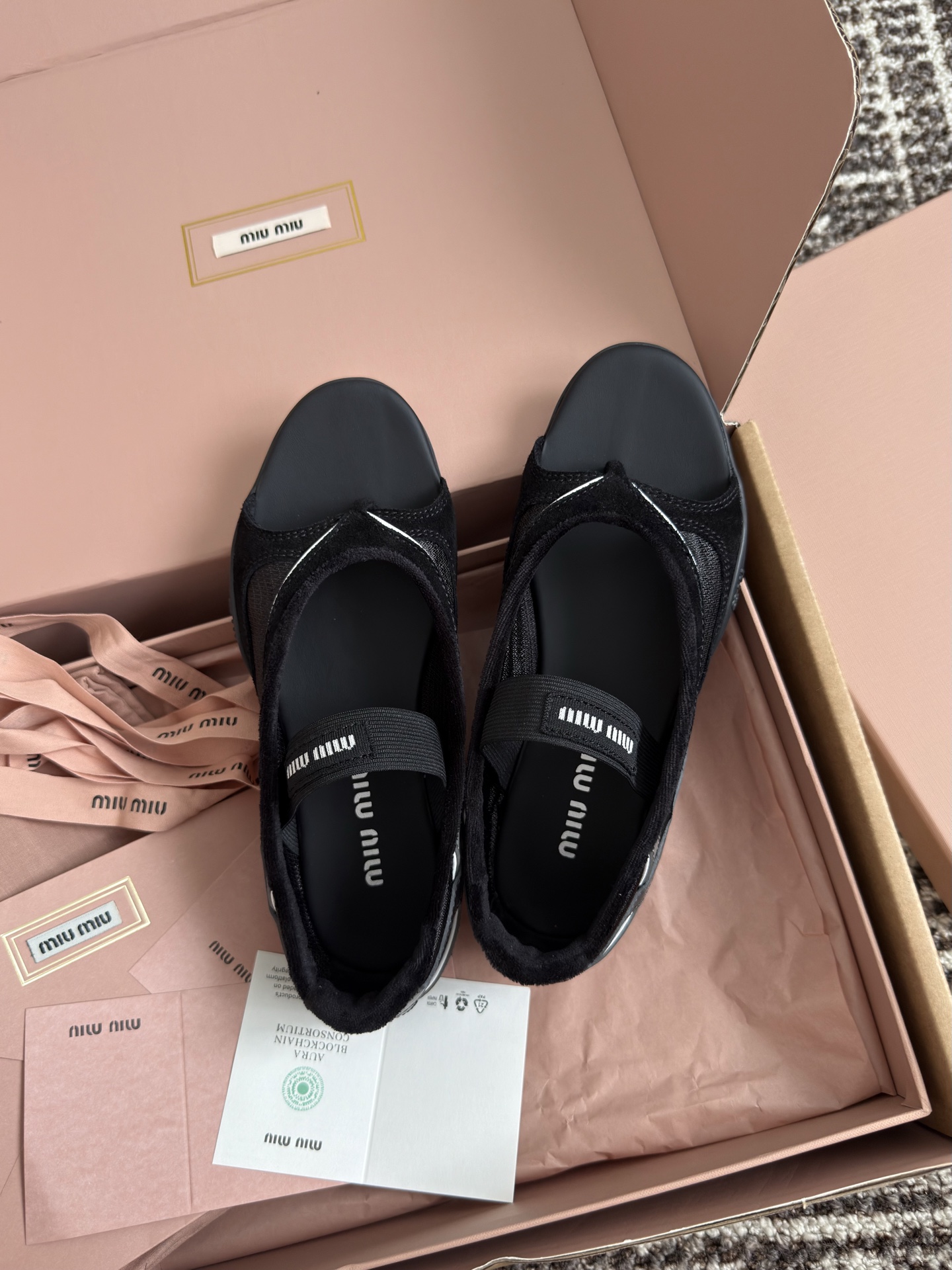 Bagsaaa Miu Miu Gymnasium technical fabric thong ballerinas black
