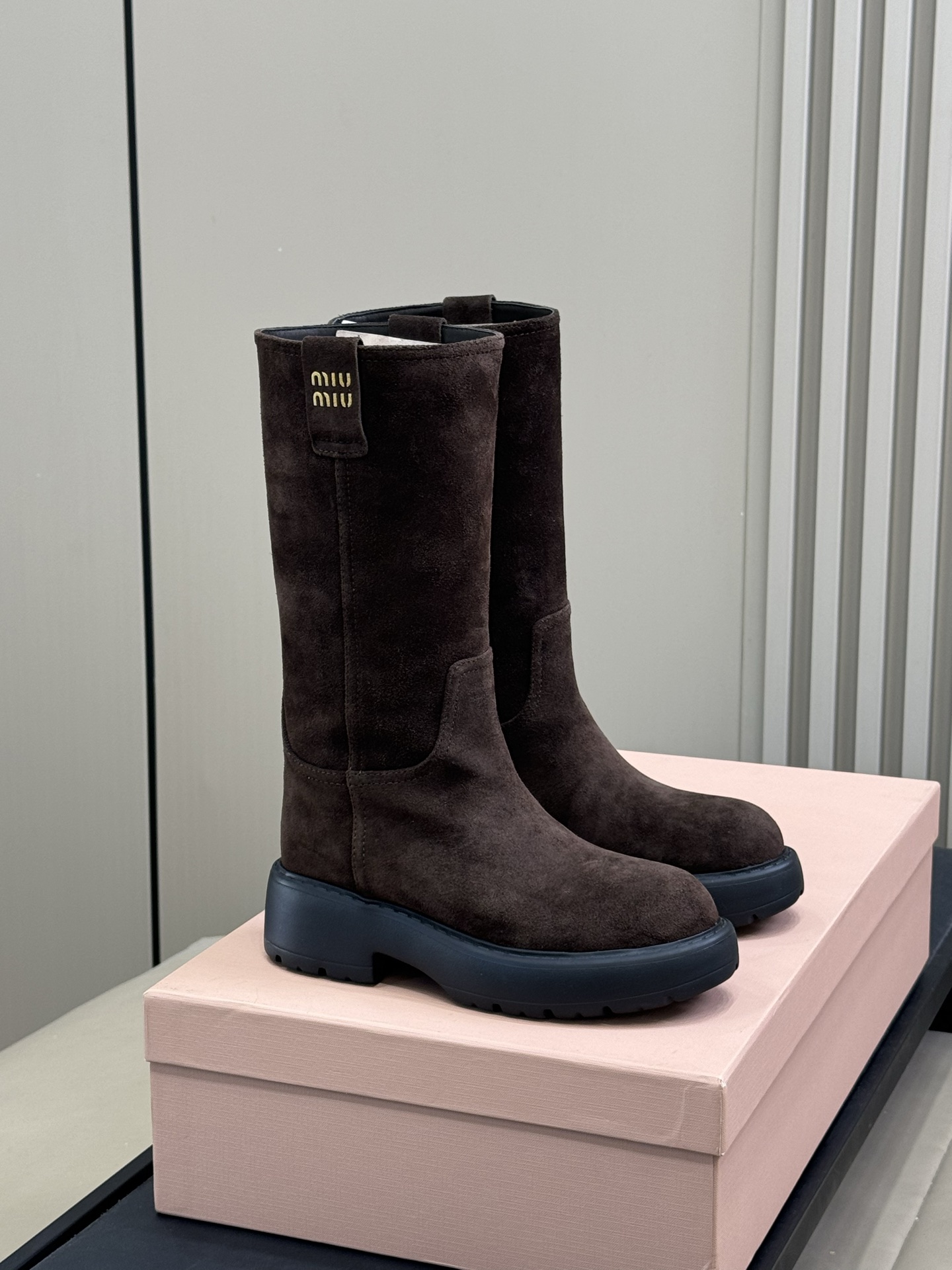 Bagsaaa Miu Miu suede boots dark brown