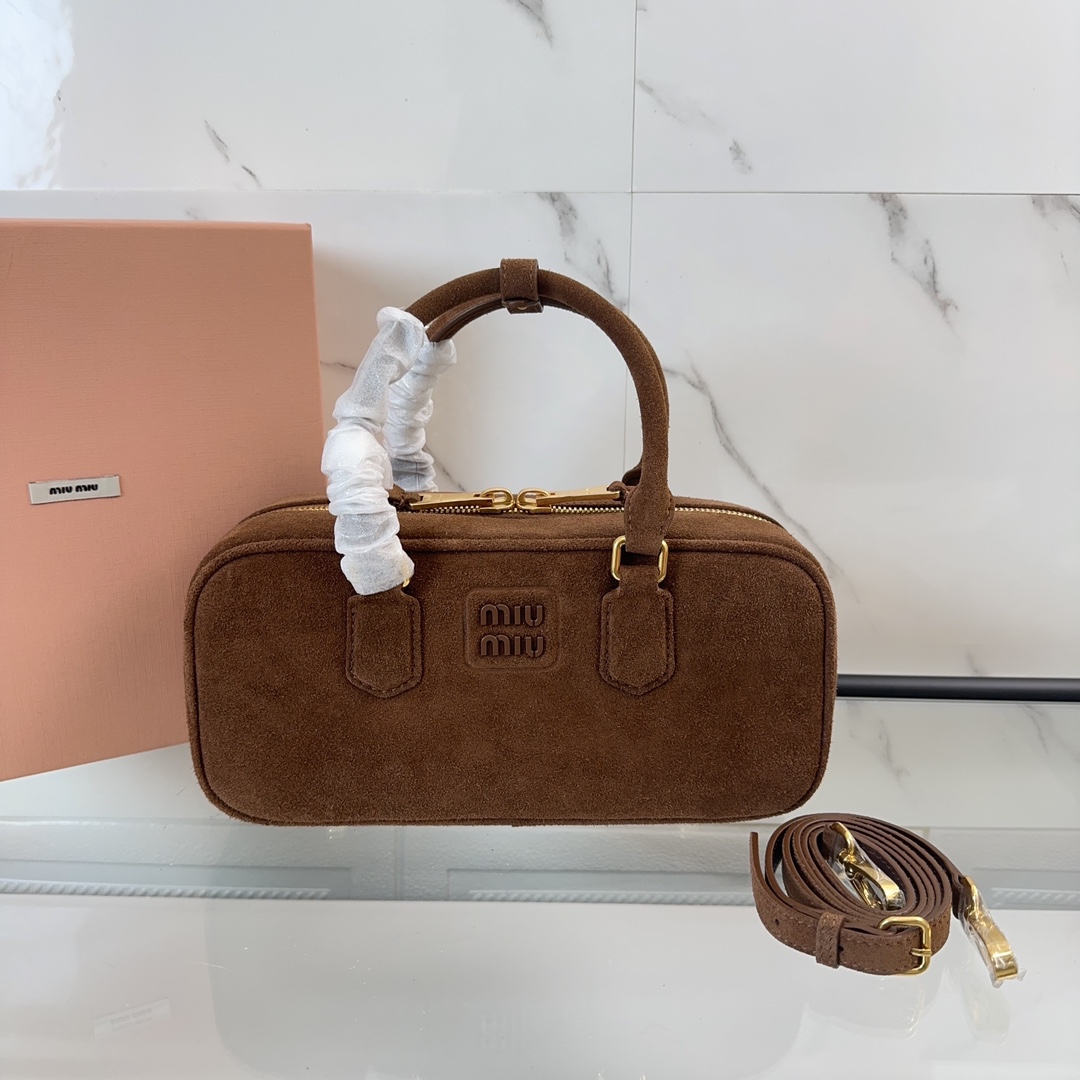 Bagsaaa Miu Miu 5BB148 Arcadie suede bag dark brown - 27cm