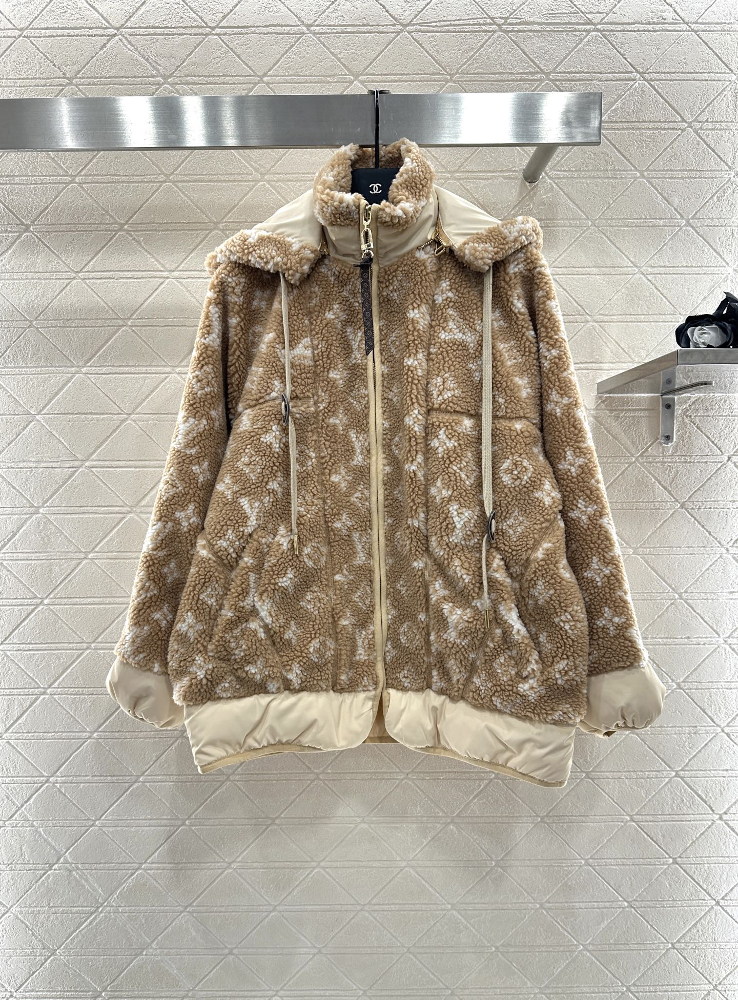 Bagsaaa LV Monogram Fleece Hooded Jacket Light Brown