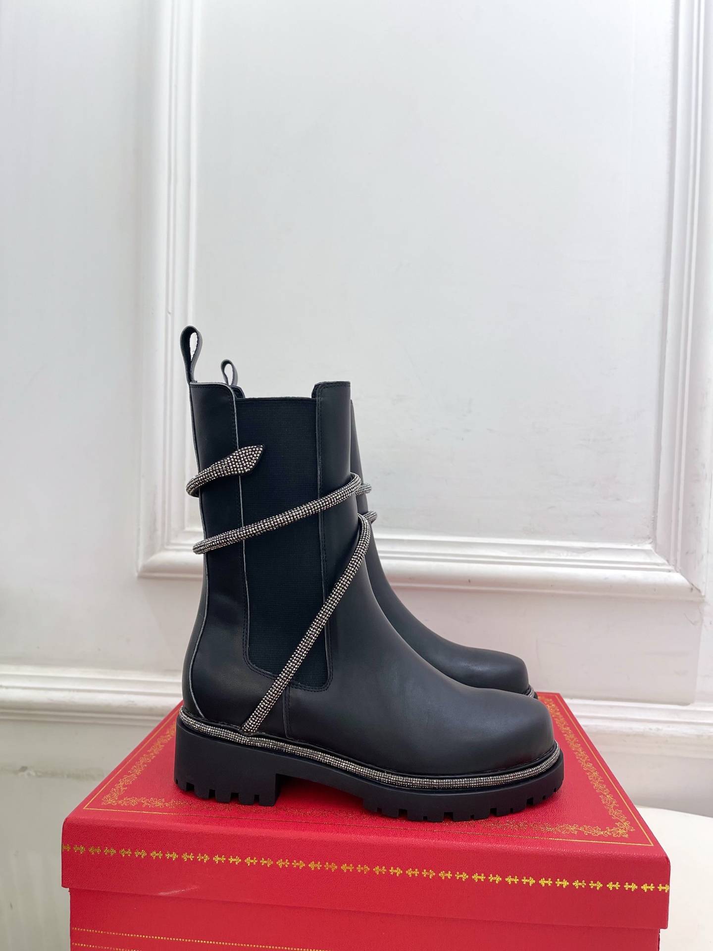 Bagsaaa René Caovilla Cleo crystal-embellished leather Chelsea boots