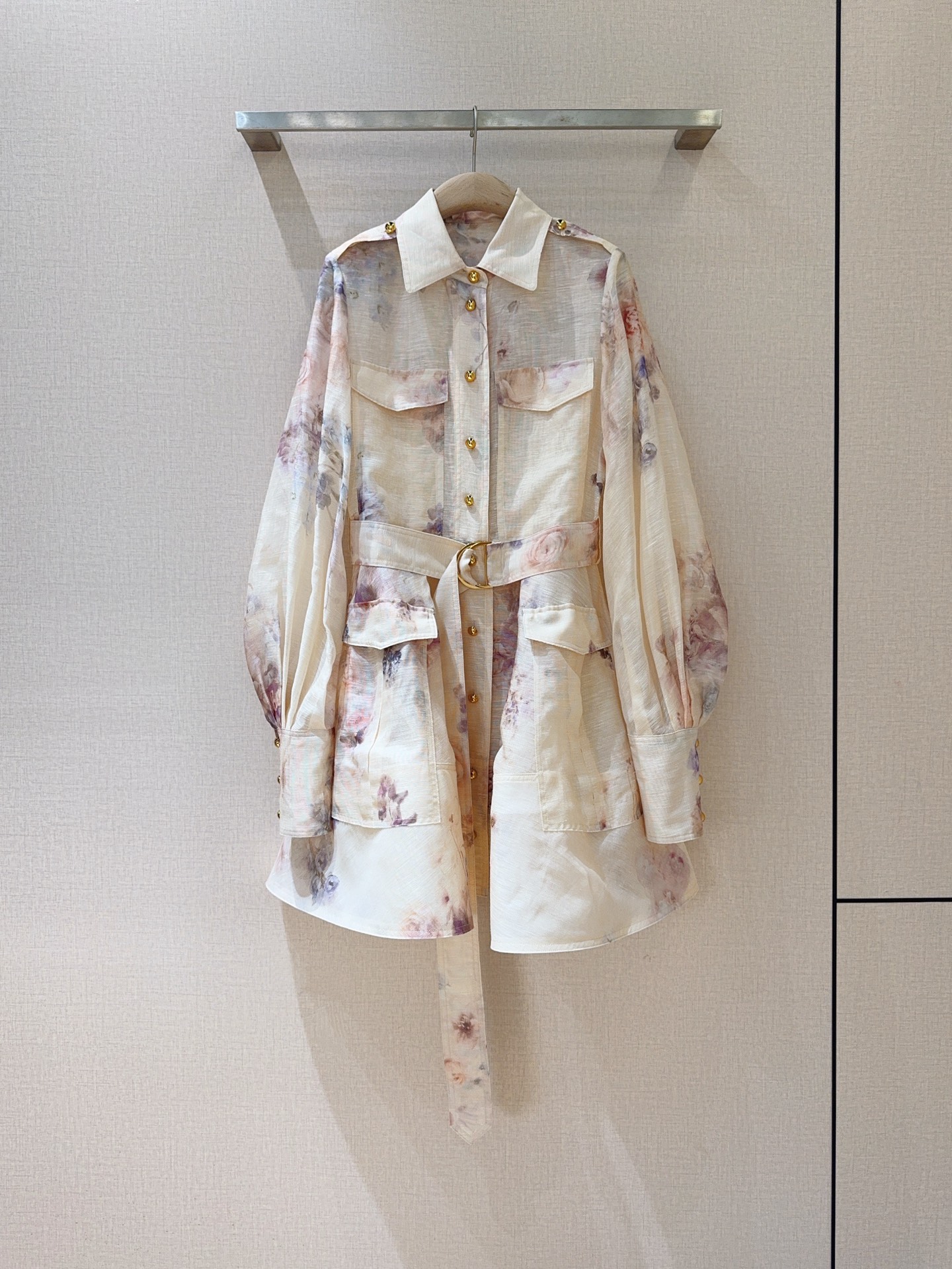 Bagsaaa Zimmermann Hypnotic Utility Mini Dress in cream floral linen