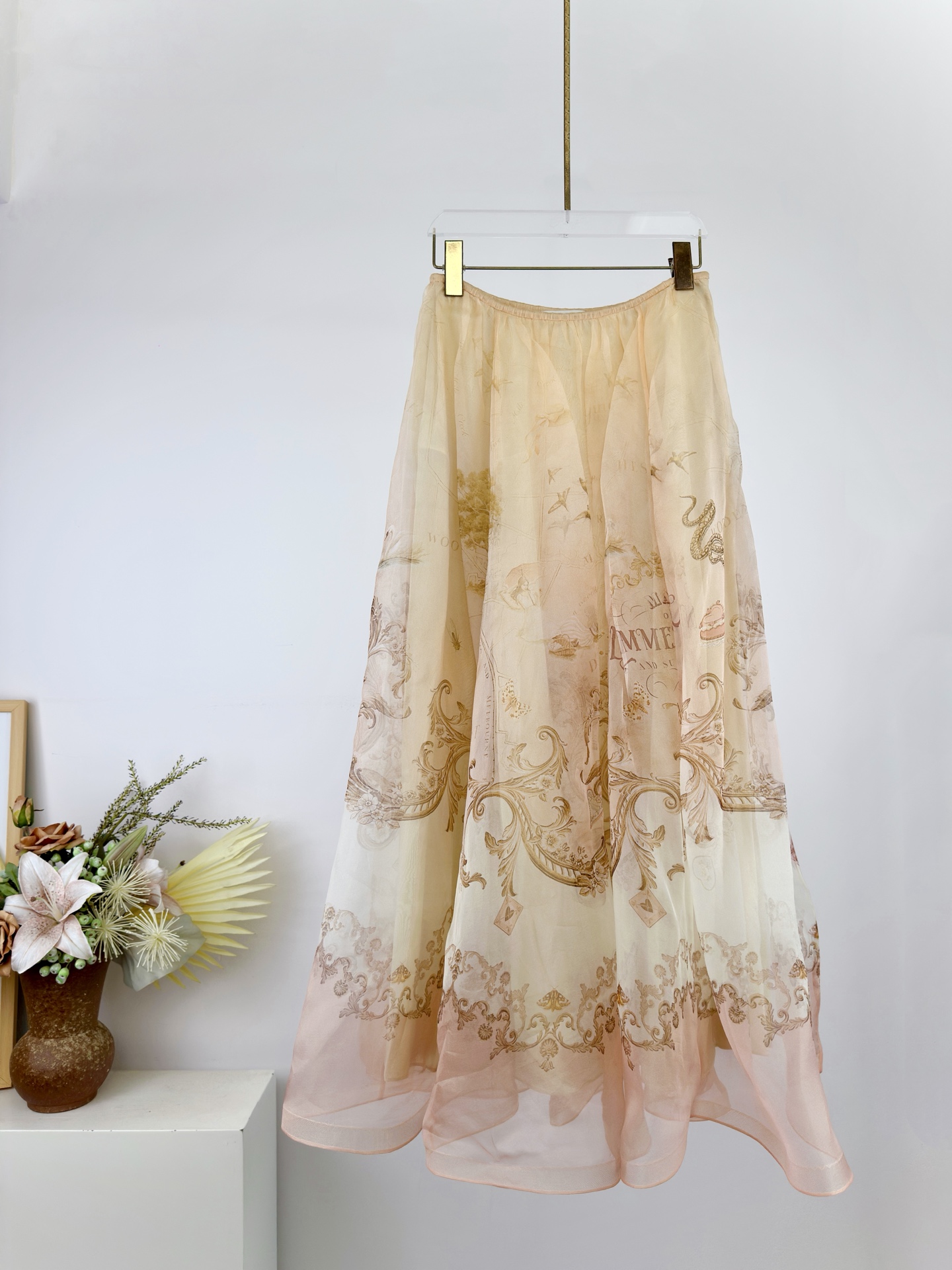 Bagsaaa Zimmermann Hypnotic printed silk-organza midi skirt