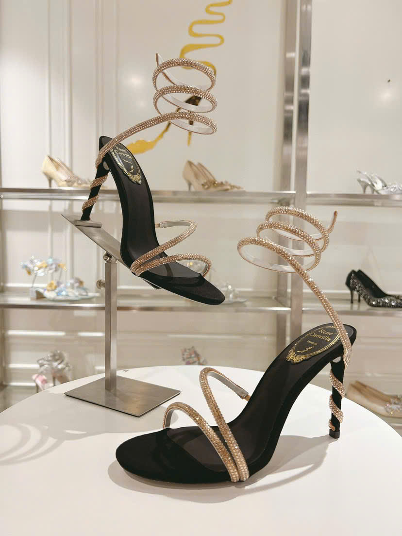 Bagsaaa René Caovilla Margot Embellished Sandals in black and gold